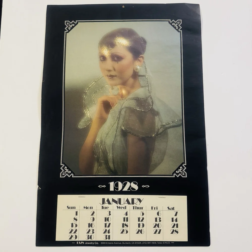 Vtg 1928 Calendar 12x18” Veiled Beauty Art Deco Printed By Jewelry Co Jan-Dec Pg